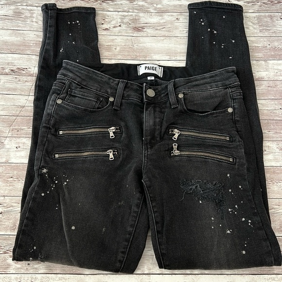 Paige Edgemont Midrise Skinny Jeans in Nightlife Destructed No Whiskers Wash - Picture 3 of 13